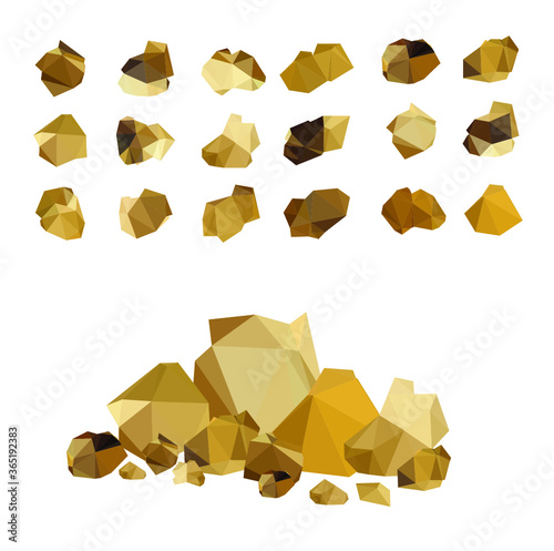 Set of gold rocks, gold nuggets 