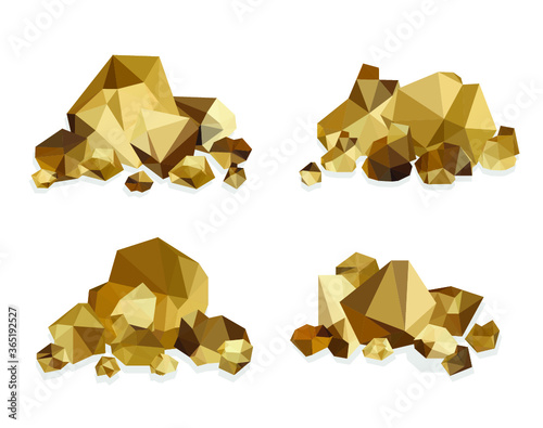 Set of gold rocks, gold nuggets 