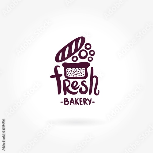 Fresh bakery logo. Fresh bakery. Decorative logo. Hand drawn lettering. Vector hand-painted logo. Font logo. Vintage logo. Bakery shop design logo. Hand-drawn inscription logo. Calligraphic logo.