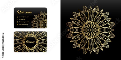 Abstract mandala business card. Luxury arabesque background. floral pattern motif set in gold color