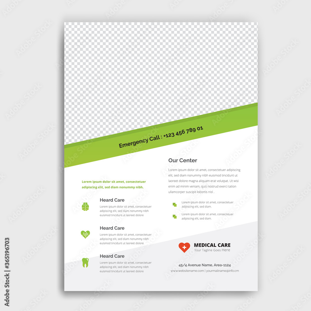 Medical care and hospital flyer template.