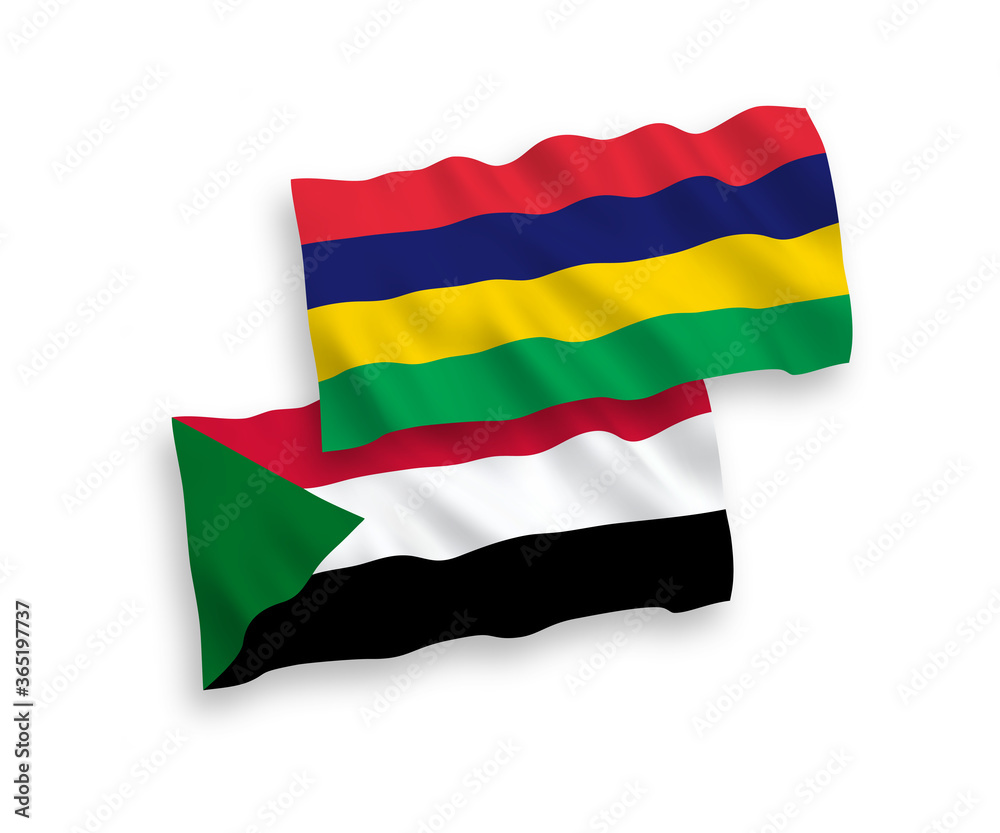 Obraz premium Flags of Mauritius and Sudan on a white background