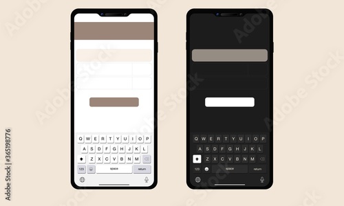 smartphone The shape of a modern mobile phone. vector modern keyboard of smartphone, alphabet buttons, dark and light UI mode,
