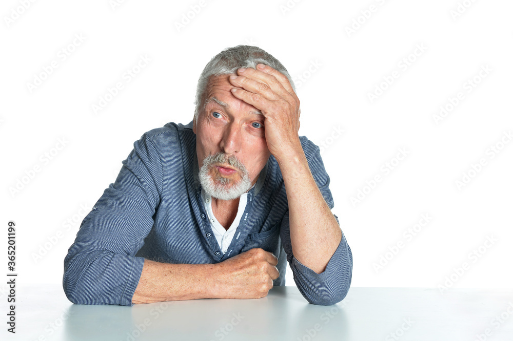 Emotional senior man isolated on white background Emotional senior man isolated on white background