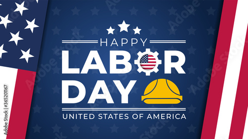 USA Labor Day greeting card with blue background in United States national flag colors and hand lettering text Happy Labor Day. Vector illustration.