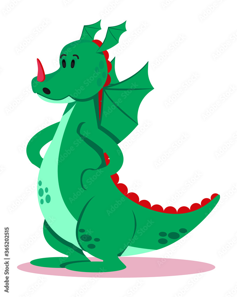 Cute dragon.Illustration for books and manuals for children. Mythical character. Good dragon. Flat illustration. Vector image Cute dragon.Illustration for books and manuals for children. Mythical character. Good dragon. Flat illustration. Vector image