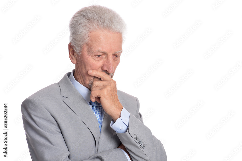 Portrait of senior man thinking isolated on white Portrait of senior man thinking isolated on white