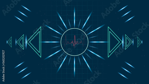 Heart pulse or ekg in monitor for UI Hi-tec interface blue digital technology with glowing particles ,vector illustration.