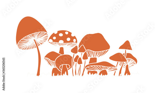 Mushroom hand drawn vector illustration. Craft paper cut.