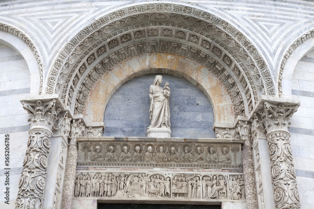 August 2019 - Italy - Pisa - Campo dei Miracoli is the most important artistic and tourist center of Pisa, a UNESCO World Heritage Site, architectural detail