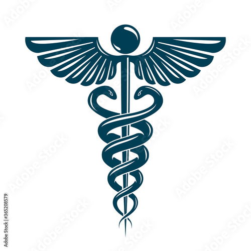 Caduceus symbol made using bird wings and poisonous snakes, healthcare conceptual vector illustration.