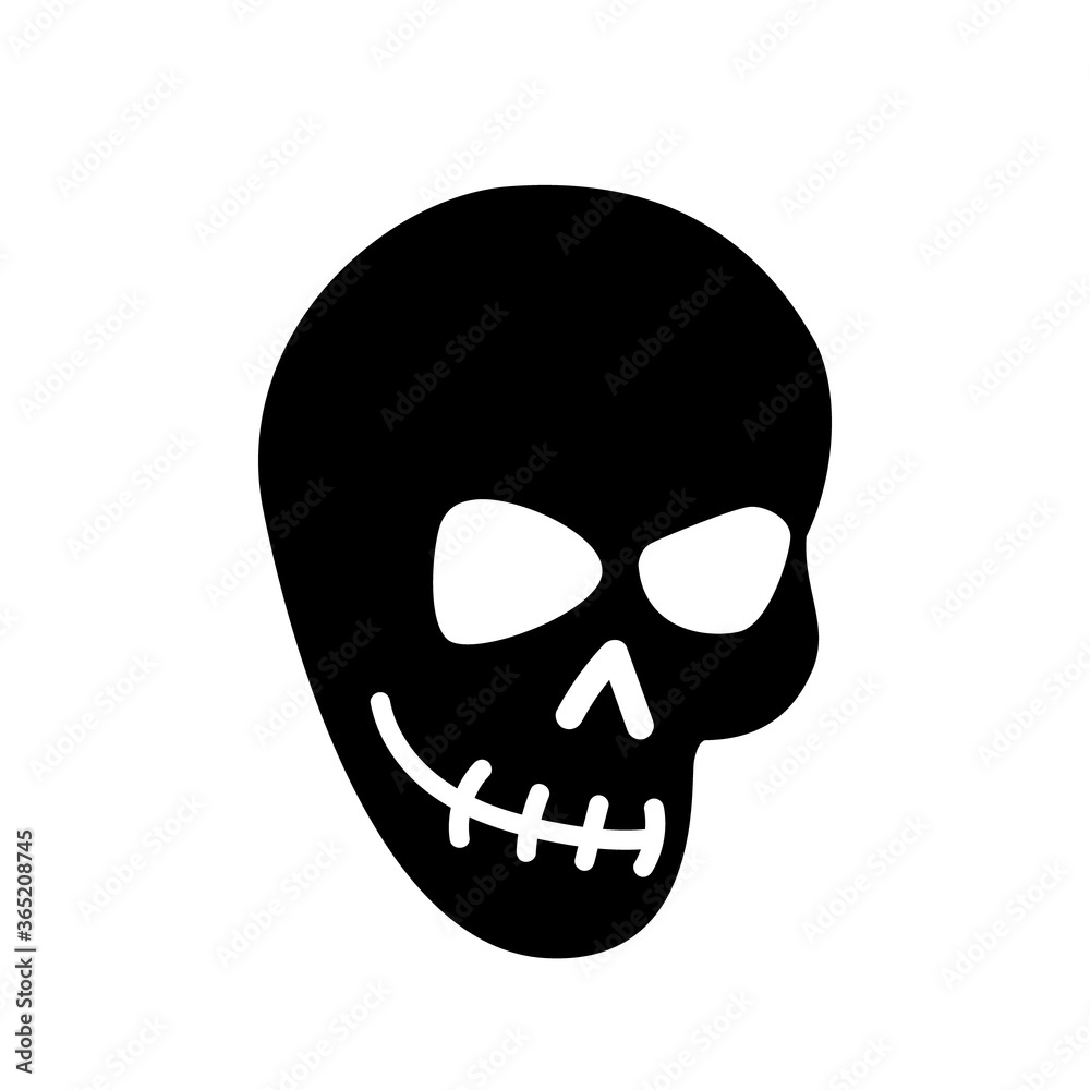 Black silhouette of a skull isolated on a white background.Vector illustration of a skull. Design for Halloween, Day of the dead, tattoos, prints Black silhouette of a skull isolated on a white background.Vector illustration of a skull. Design for Halloween, Day of the dead, tattoos, prints