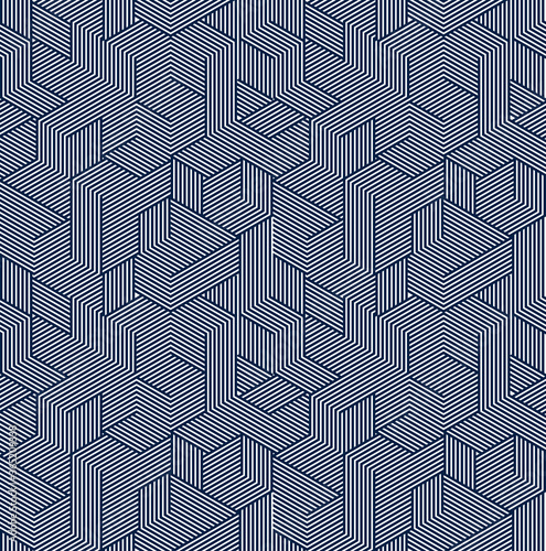 Seamless isometric lines geometric pattern, 3D cubes vector tiling background, architecture and construction, wallpaper design.