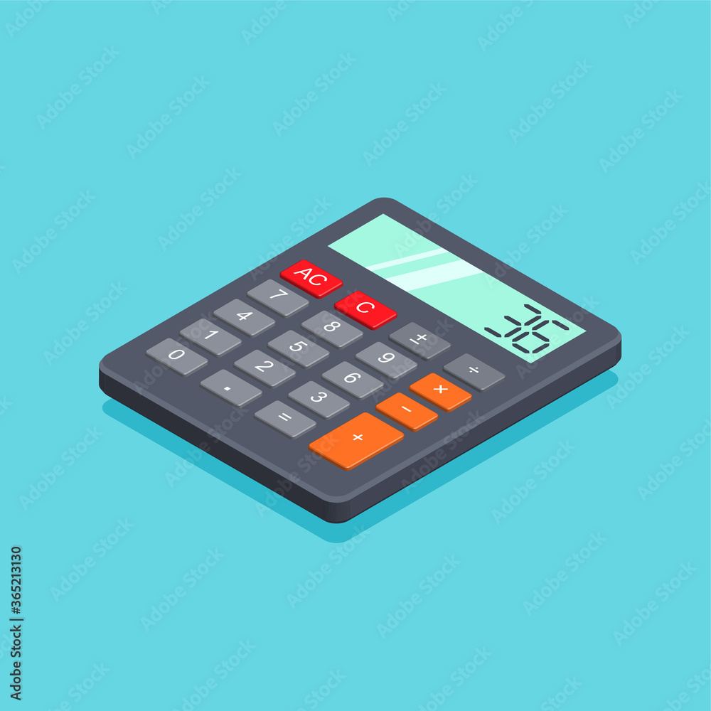 Calculator icon in a trendy isometric style isolated on blue background. School, calculation, finance and education concept. Vector illustration. Calculator icon in a trendy isometric style isolated on blue background. School, calculation, finance and education concept. Vector illustration.