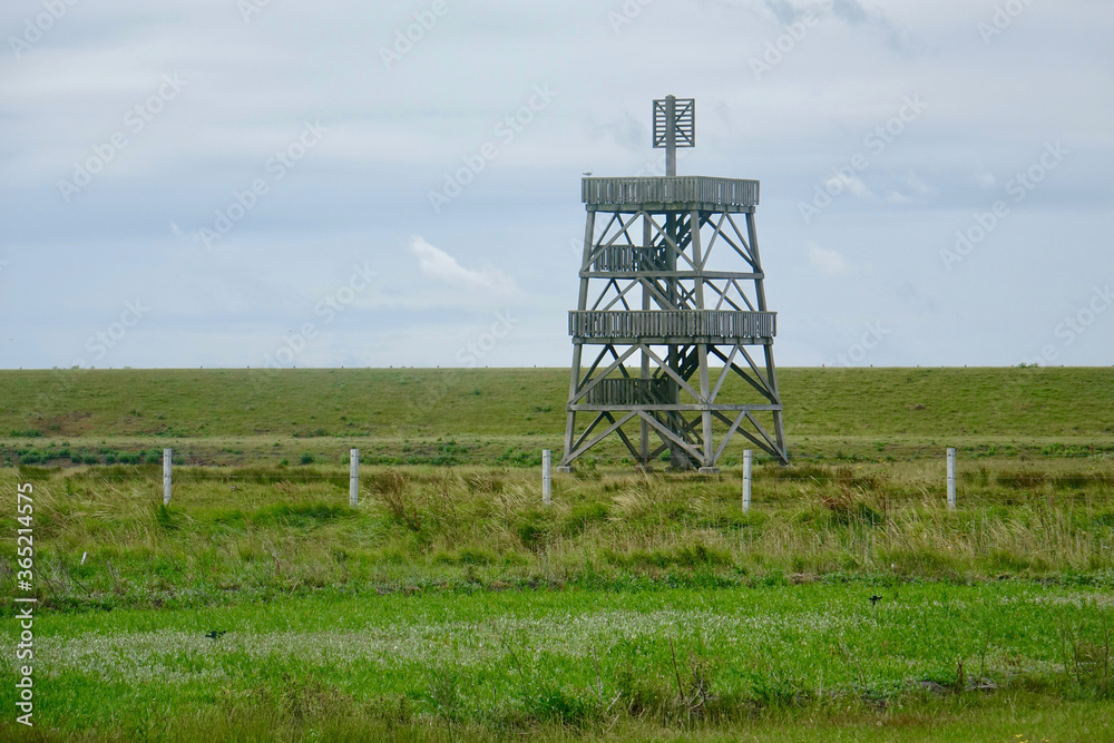 Netherlands. Zeeland. Birds watchout tower in the fields 
