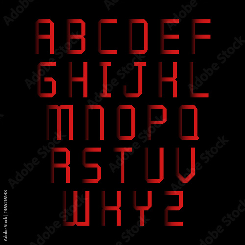 Red alphabet letters on black background