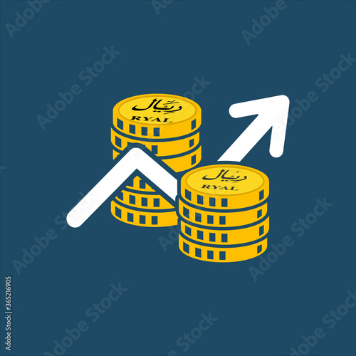 Business icon, Saudi riyal. Saudi Stock Market Vector,gold coins, share market, economy growth, saudi riyal coins