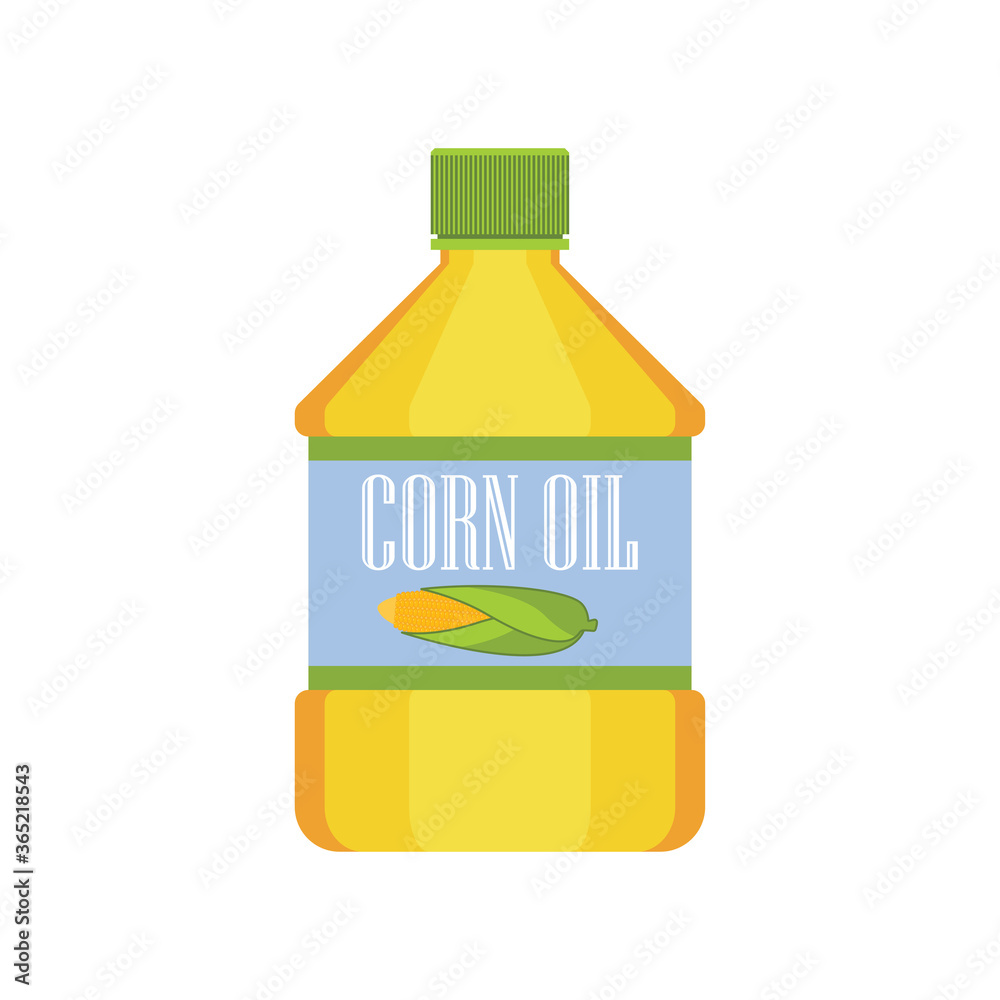 corn oil in the bottle with corn isolated on white background. vector illustration
