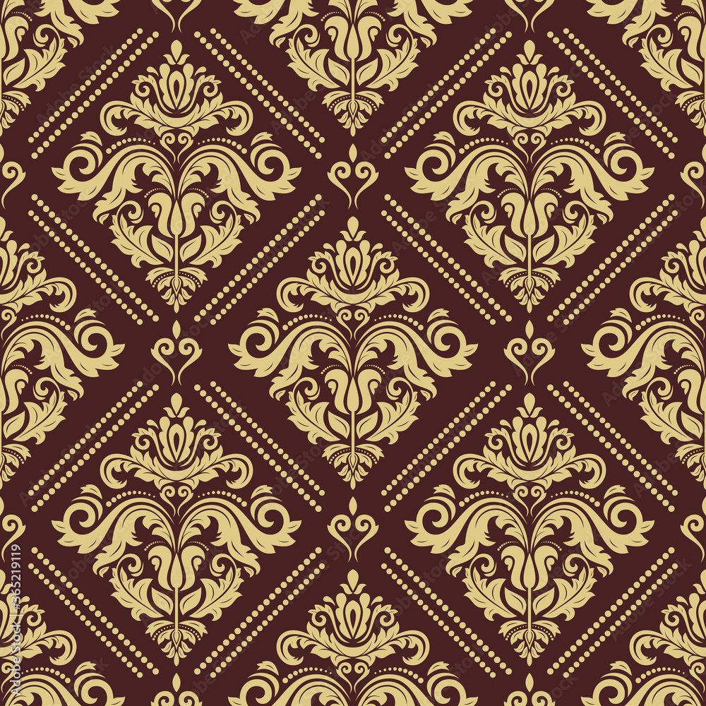 Classic seamless vector pattern. Damask orient brown and golden ornament. Classic vintage background. Orient ornament for fabric, wallpaper and packaging