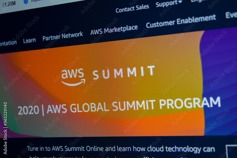 AWS Summit website home page on computer screen. AWS Summit is a web  browser developed by Amazon mobile LLC. Stock Photo | Adobe Stock