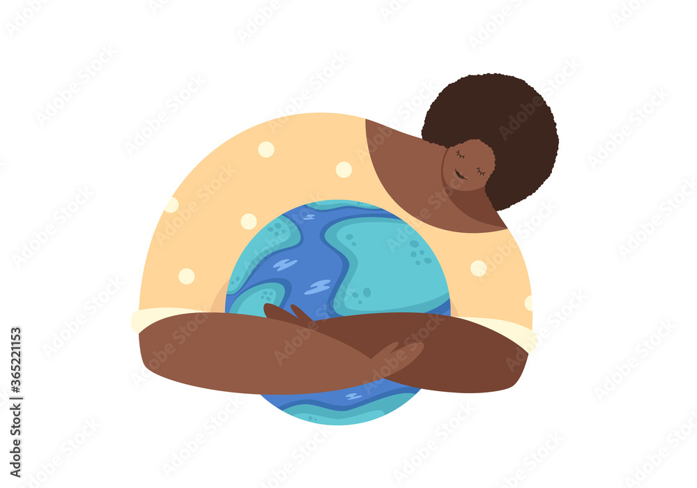 World ozone day concept, african american woman hugging globe. Planet protection