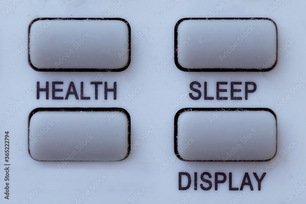 Buttons on a white background with inscriptions Health, Sleep. Isolated photo. Buttons on a white background with inscriptions Health, Sleep. Isolated photo.