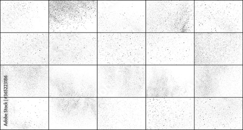 Set of distressed black texture. Dark grainy texture on white background. Dust overlay textured. Grain noise particles. Rusted white effect. Halftone vector illustration, Eps 10.