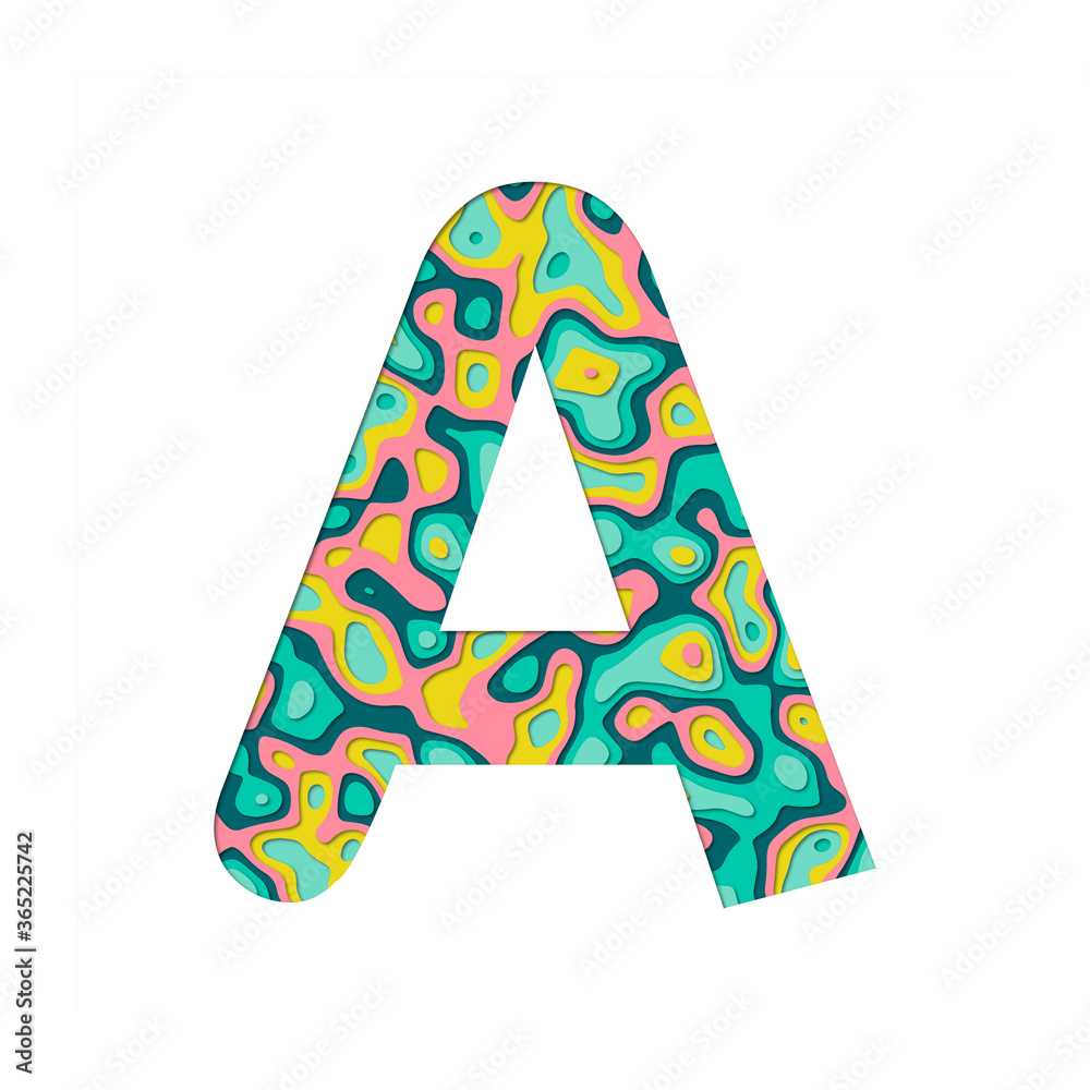 Paper cut out letter A. Multilayer paper efferct isolated on white