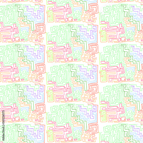 A pattern of multi-colored mazes. For printing on fabric.