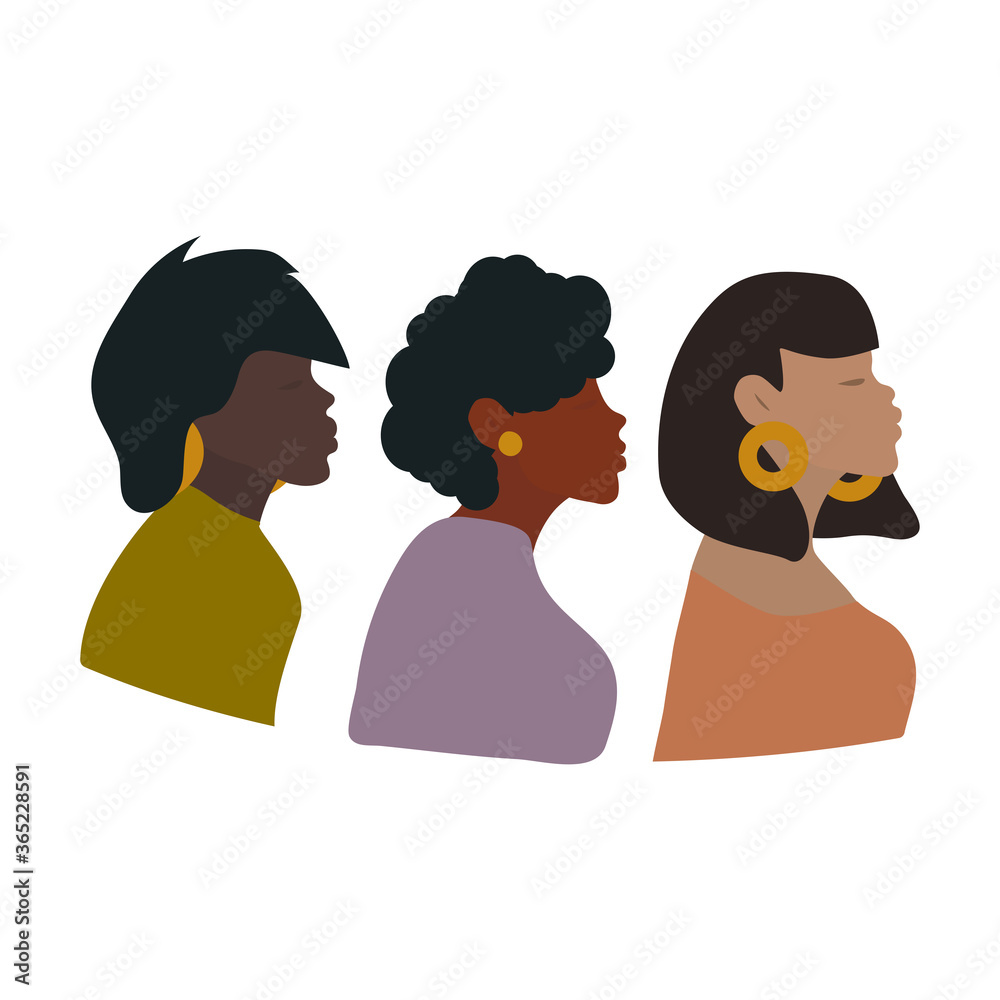 Black Lives Matter. Portrait of African-American women. Women's month. Women's health, law: vector graphics.