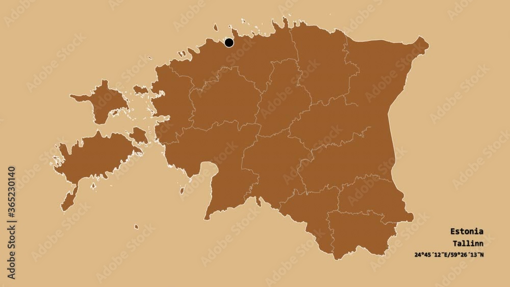 Viljandi, county of Estonia, with its capital, localized, outlined and zoomed with informative overlays on a solid patterned map in the Stereographic projection. Animation 3D Viljandi, county of Estonia, with its capital, localized, outlined and zoomed with informative overlays on a solid patterned map in the Stereographic projection. Animation 3D
