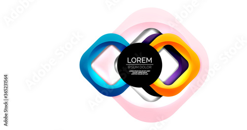 Square geometric vector abstract background, dynamic modern minimal template. Multicolored square shapes with round corners overlapping each other