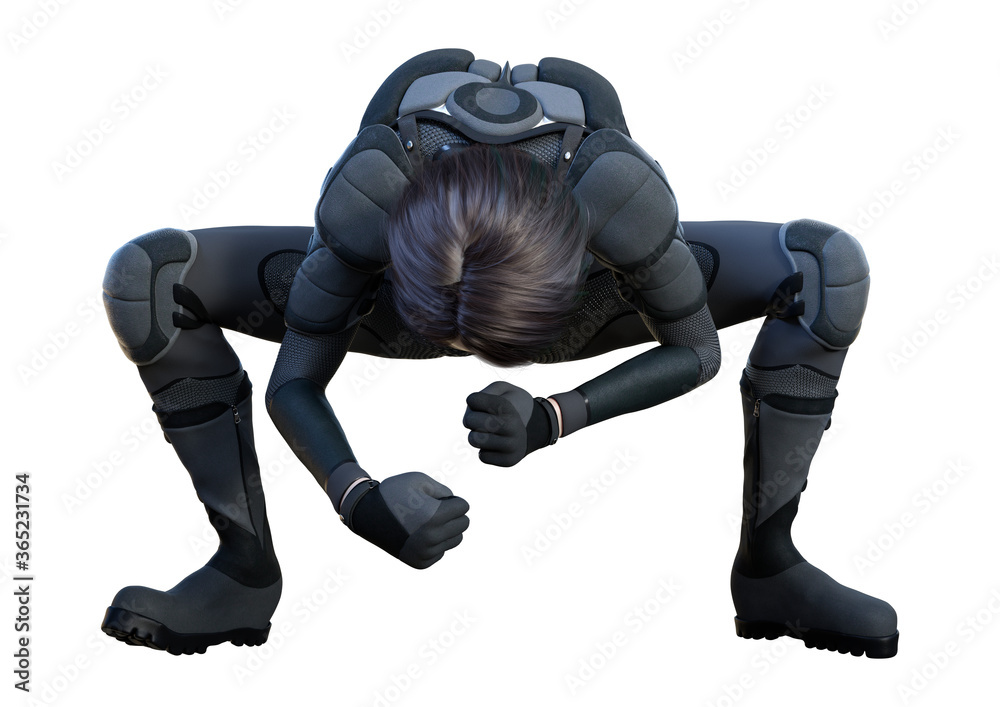 3D Rendering Female Sceince Fiction Fighter on White 3D Rendering Female Sceince Fiction Fighter on White