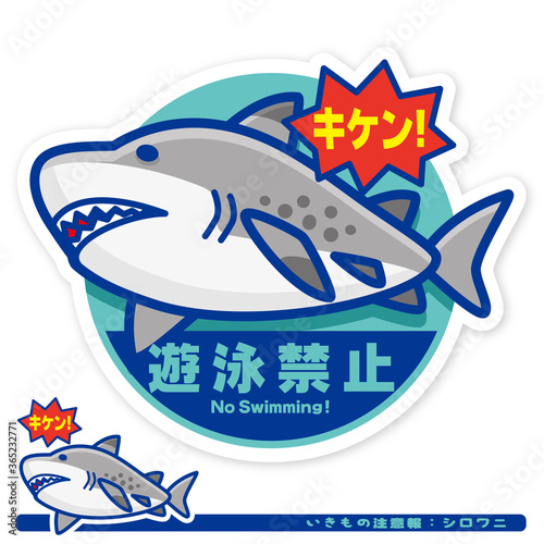いきもの注意報：サメ（シロワニ）遊泳禁止サイン