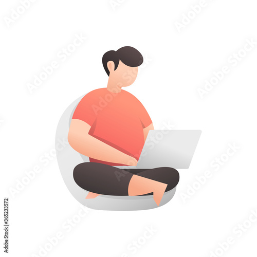 Man work from home with laptops during coronavirus self isolation quarantine vector flat style illustration
