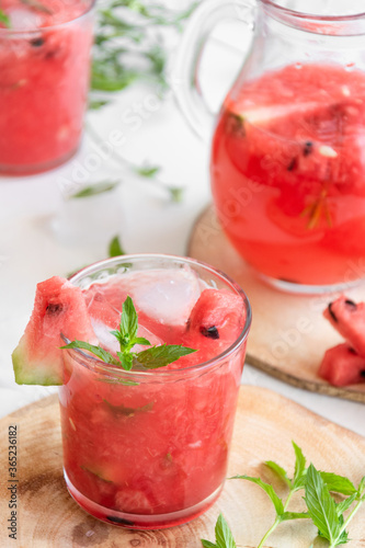 Homemade fresh watermelon drink, summer refreshing smothie with fresh friuts