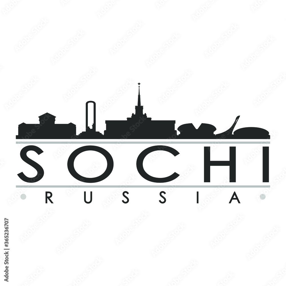 Sochi Russia Skyline Silhouette Design City Vector Art Famous Buildings.