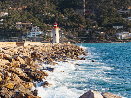 Lighthouse at harbor entrance. Port Andratx, Mallorca, Balearic Island © rdonar