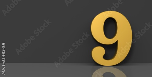 9 nine number sign 3d golden numeral 3d