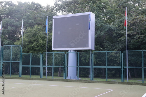 huge scoreboard at soccer arena