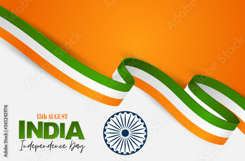 India Independence Day. Indian national August 15th holiday celebration banner with orange, white, and green flag ribbon. Vector illustration.