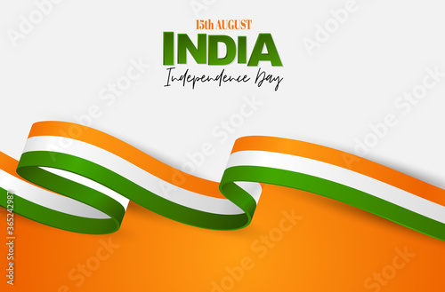 India Independence Day. Indian national August 15th holiday celebration banner with orange, white, and green flag ribbon. Vector illustration.