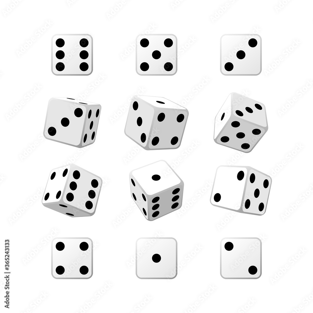 Dice set white casino cubes isometric vector illustration Dice set white casino cubes isometric vector illustration