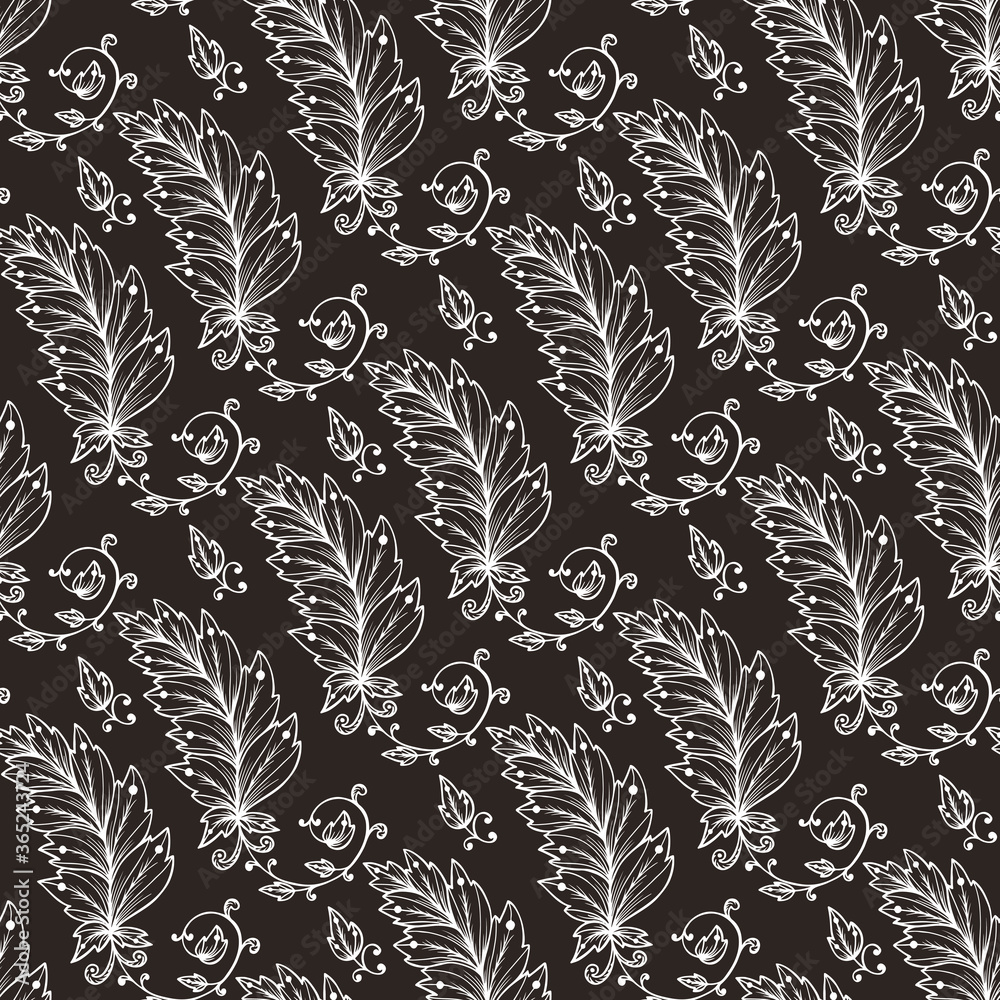 Fototapeta premium Hand Drawn Ornamental Leaf. Vintage Elegant Floral Seamless pattern with Leaves