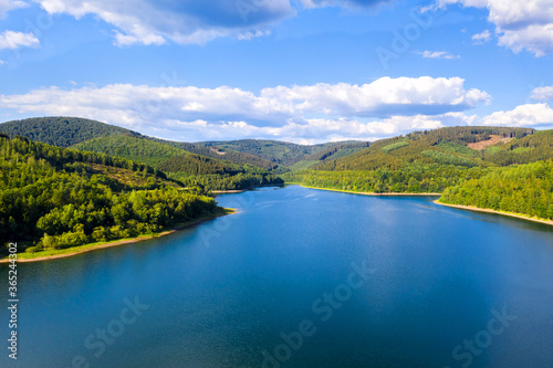 a beautiful lake in the nature from above