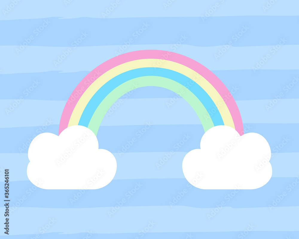 Rainbow with white clouds on modern background. Rainbow with white clouds on modern background.