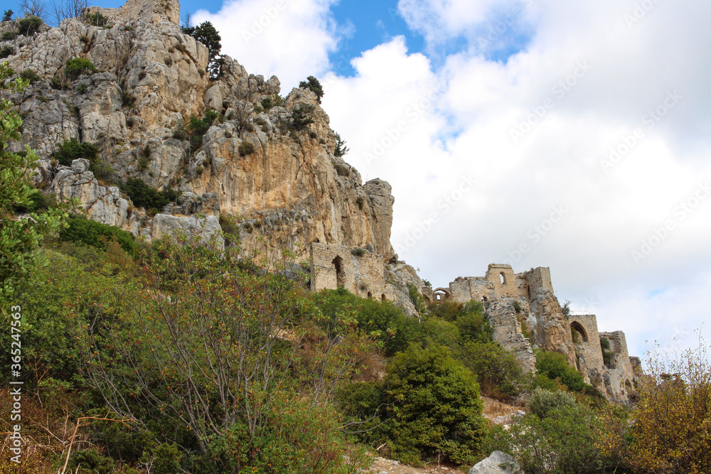 The impregnable castle of Saint Hilarion - the ancient residence of the kings of Cyprus, view from below. Cyprus...
