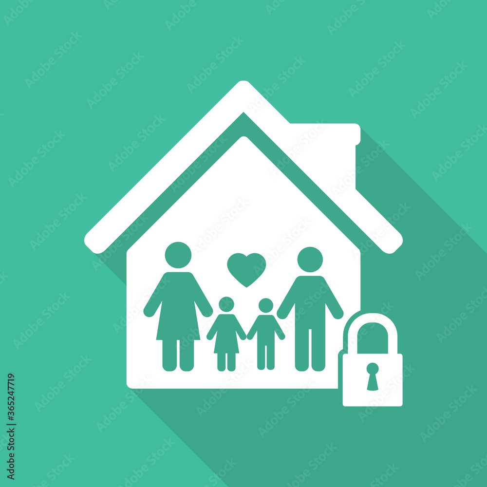  lockdown icon home icon with lock symbol quarantine stay home sign with long shadow vector