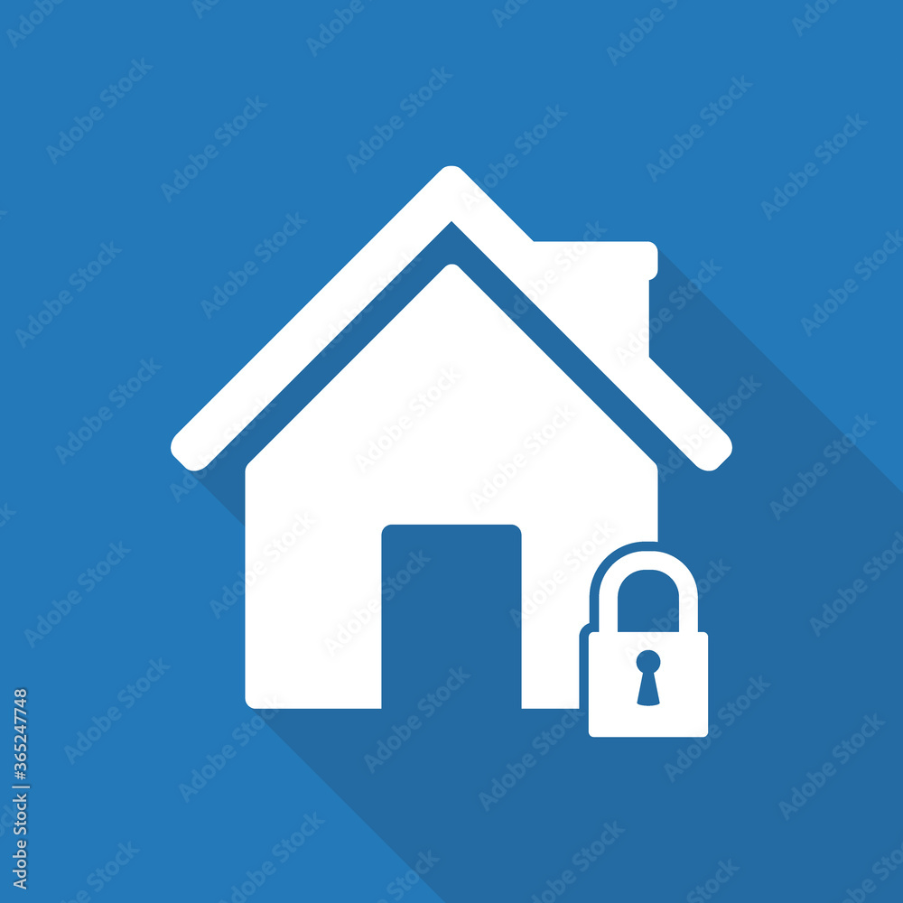 lockdown icon home icon with lock symbol quarantine stay home sign with long shadow vector