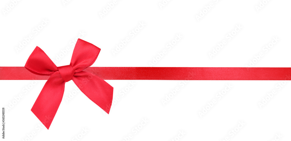 Red holiday flat horizontal ribbon with bow isolated.Christmas holiday decoration. Red holiday flat horizontal ribbon with bow isolated.Christmas holiday decoration.